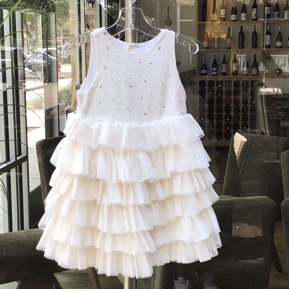 Hanna Andersson Cream and Gold Ruffle Tulle Party Dress